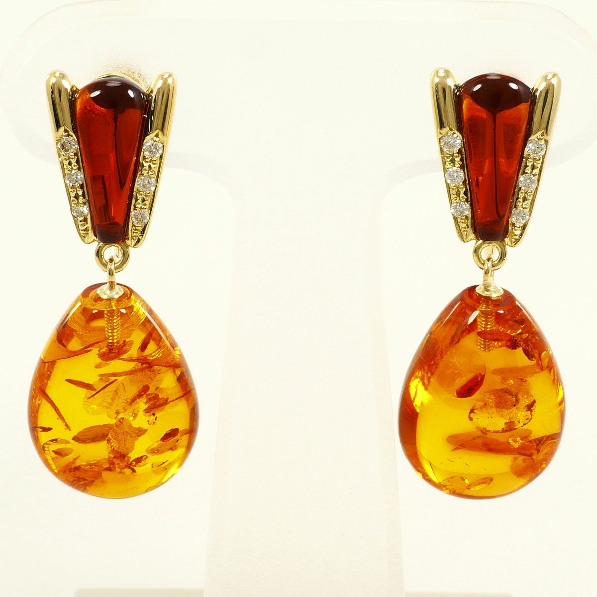 K18YG イヤリング clip-on earrings コハク ガーネット 総重量約5.6g