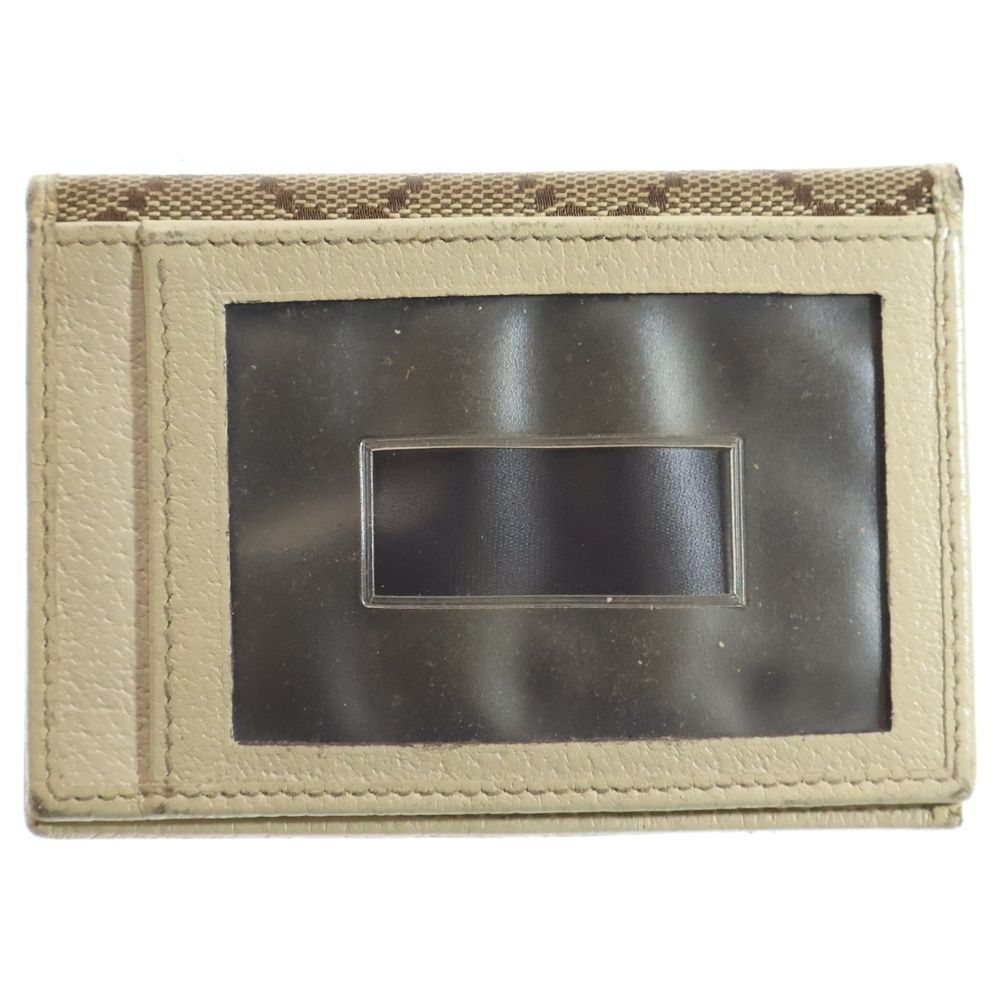 GUCCI グッチ GGキャンバス パスケース カードケース 名刺入れ ベージュ×ホワイト ゴールド金具 レザー×キャンバス 112727