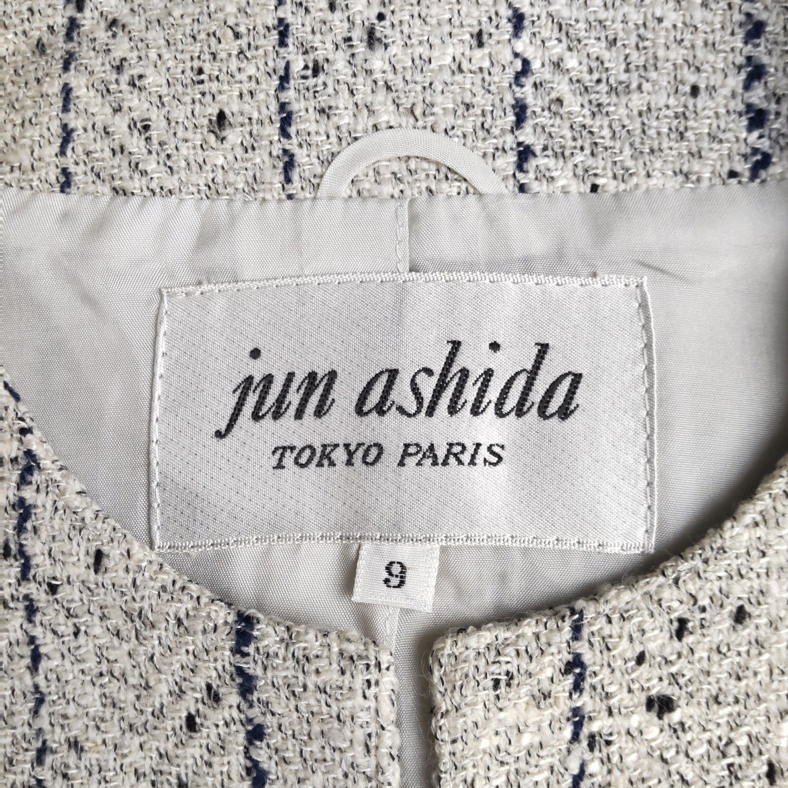 jun ashida - ジュンアシダ ノーカラージャケット アウター ボーダー柄 レディース 9サイズ 紺×白 jun ashida 楽天市場】ジュンアシダ ノーカラージャケット アウター