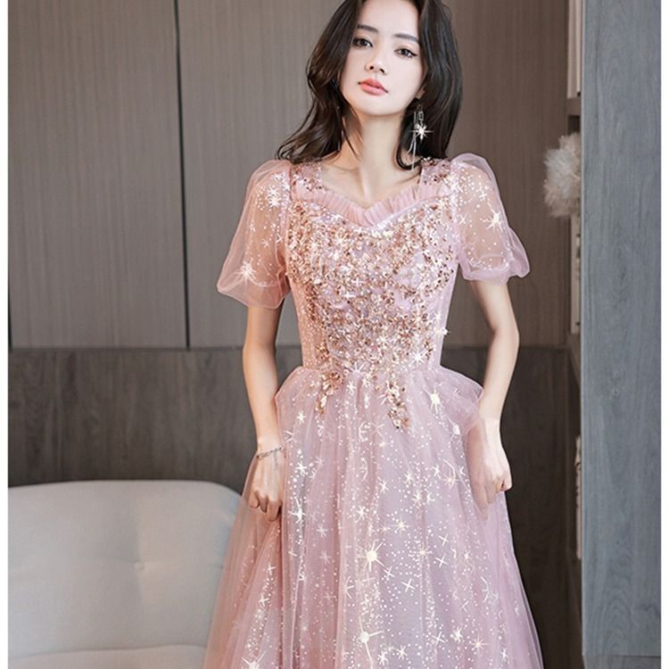 送料無料 ピンクロングドレス