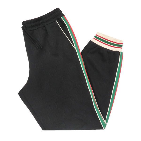 サイズL グッチ GUCCI ウェブライン エンボスロゴ GGジャガード ジャージー トラック パンツ 黒 47449