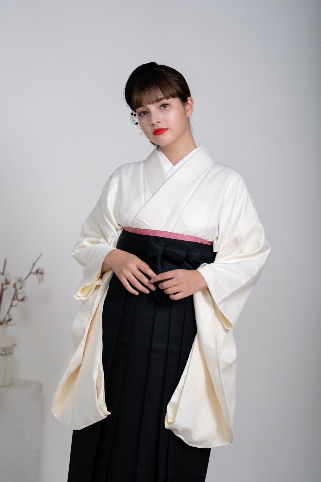 着物ジェンヌ 卒業式 卒業式袴3点セット ジャガード織 白 黒 袴 卒業式 