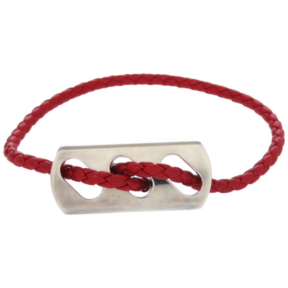 エルメス レザー シルバー925 レッド 赤 ブレスレット 0093 HERMES