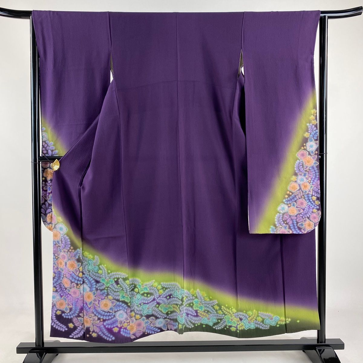 振袖 身丈151cm 裄丈63cm S 袷 落款 辻が花柄 ぼかし 濃紫 正絹 秀品