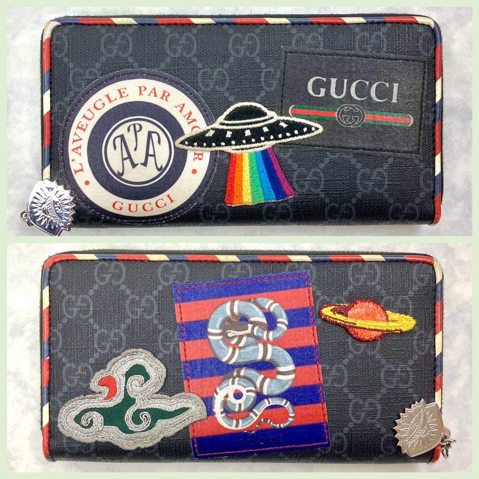 上美品⭐️GUCCI グッチ】 『ナイトクーリエ』 GGスプリーム 長財布 496342 ラウンドファスナー長財布 ブラック×マルチカラー PVCx レザー （AYA） 0241028010000HYS - メルカリ