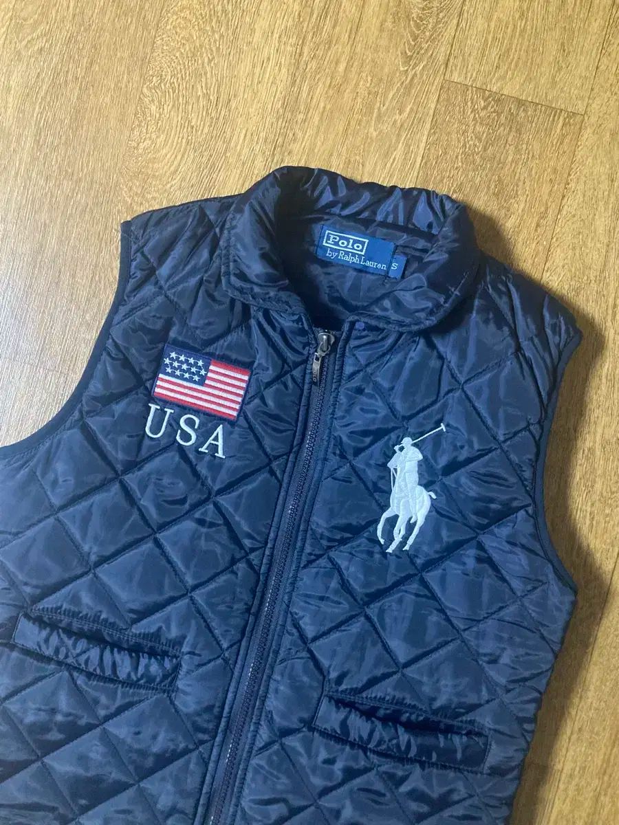 実物なし ポロ ビックポニー 星条旗 ダウン ベスト ダークネイビー s