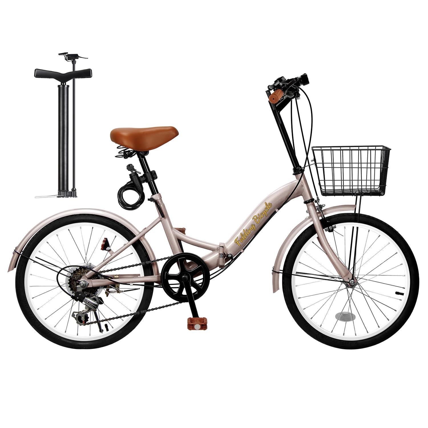 男女兼用 ワイヤーロック、ライト、カゴ、空気入れ付き 前後泥除け装備 折畳み自転車 通学 通勤 折り畳み自転車 ハンドル・サドル高さ調整可能 高炭素鋼フレーム シマノ６段変速 素早く折畳可能 軽量 20インチ 折りたたみ自転車 Mixiu