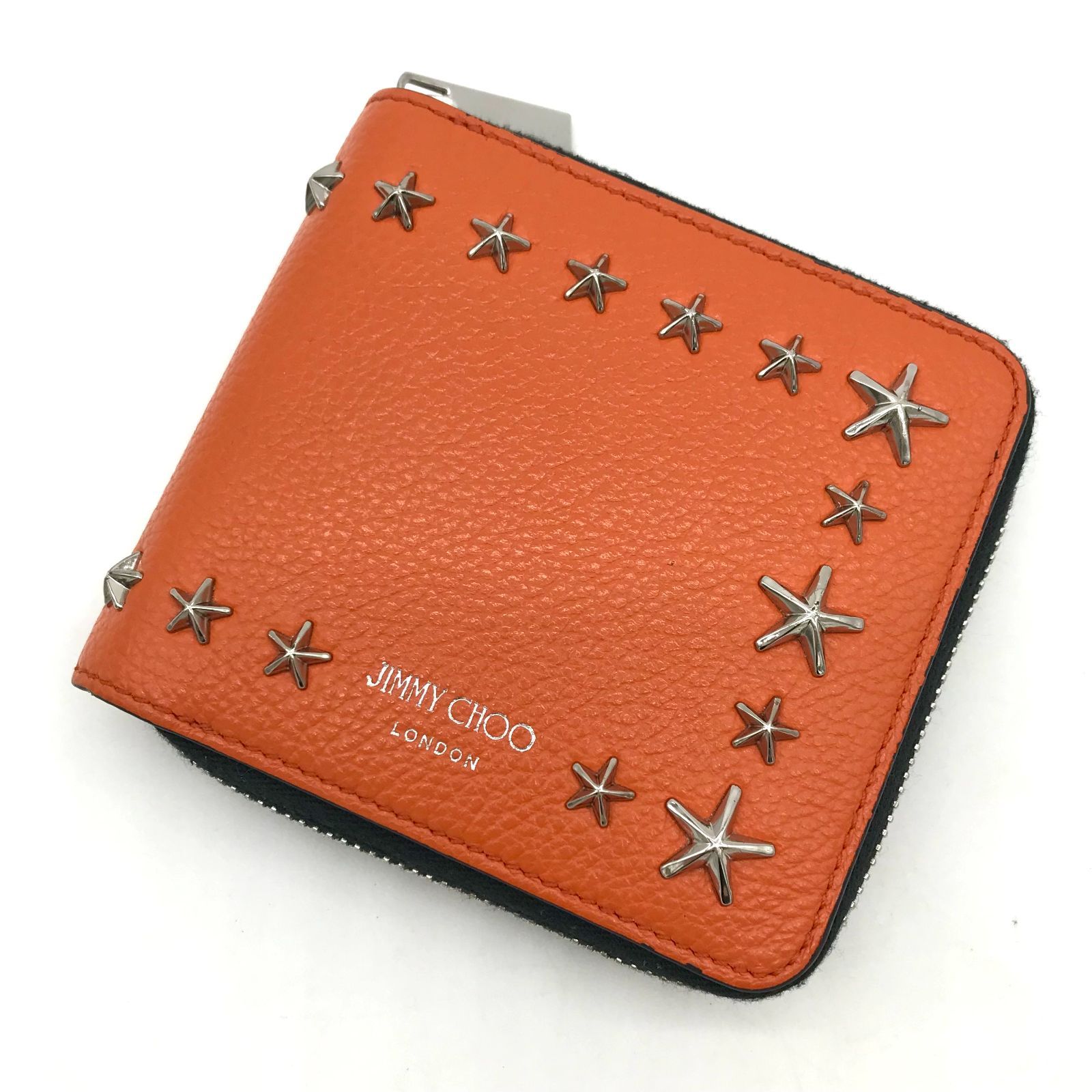ジミーチュウ　LAWRENCE　二つ折り財布　スタースタッズ　ファスナーエンボス JIMMY CHOO ジミーチュウ 2つ折り財布 スタースタッズ
