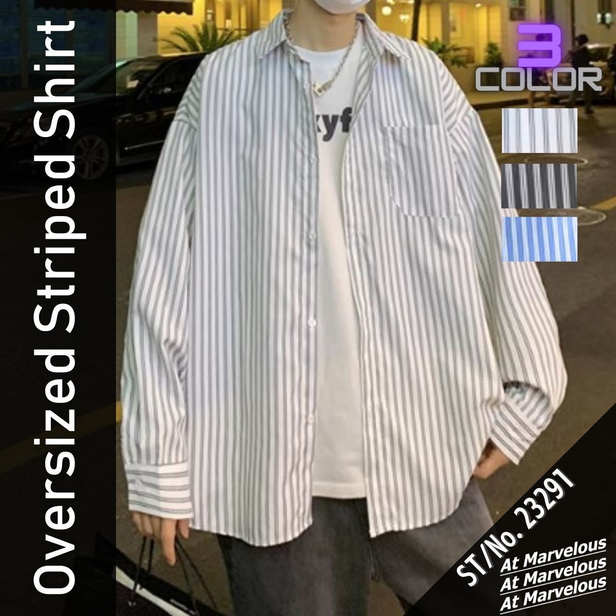 極美品✨変形シャツ ストライプ グレー 大きめ ビッグサイズ シャツ メンズ 長袖 オーバーサイズ ビッグシルエット