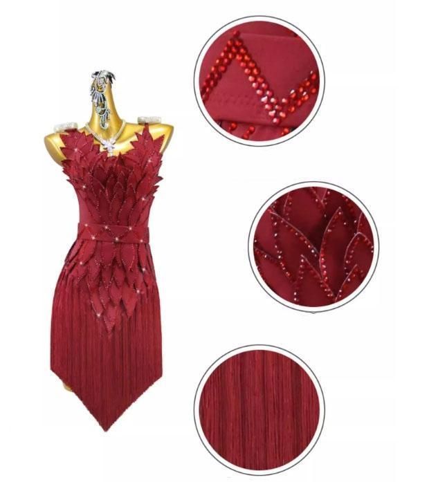 新作 ラテンドレス ワンピース ラテン衣装 ワインレッド オーダー