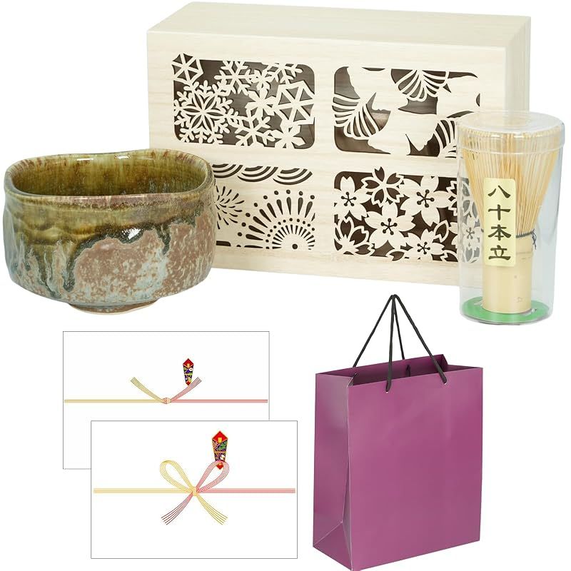 SEIDO 美濃焼 抹茶セット 茶道具 茶器セット 抹茶椀 プレゼント ギフト 木箱入り 茶筅 深緑