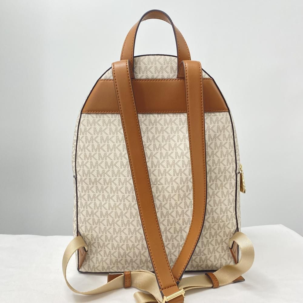 【１着でも送料無料】 中古】MICHAEL ベージュ ホワイト ロゴプリントリュック KORS バッグ