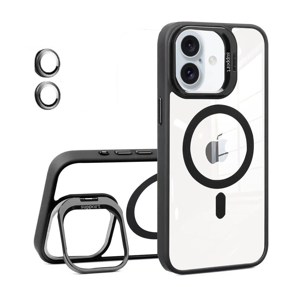 【新着商品】Kanyaku Iphone16用のケース MagSafe対応 レンズ保護 スタンド自由に切替 ワイヤレス充電 耐衝撃 黄ばみなし ストラップホール付き ウインドウシリーズ 6.1(LKJT-16-hei)