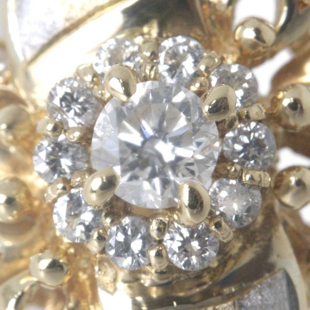 フラワーモチーフ ダイヤリング 指輪 K18×Pt900×ダイヤモンド1.00ct YG 