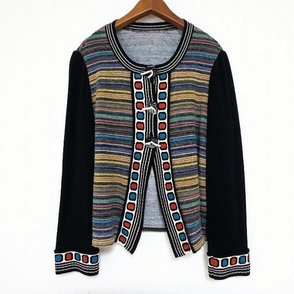 wnc GKITALIYA 伊太利屋 カーディガン 9 黒 マルチ ニット ボーダー 柄