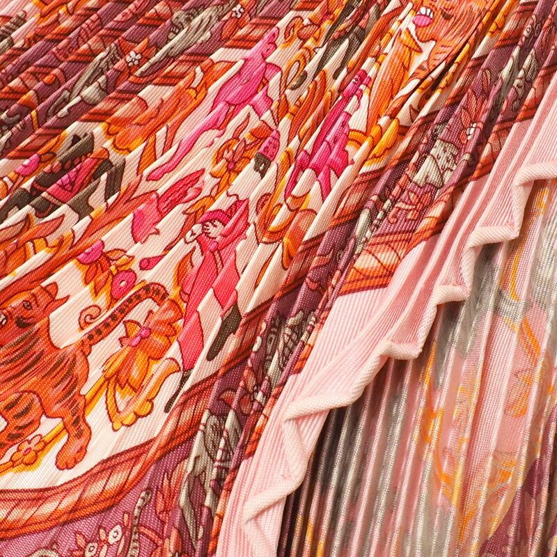 HERMES エルメス カレ プリセ インドの狩猟 プリーツスカーフ 美品 HERMES エルメス カレ プリセ インドの狩猟 プリーツスカーフ 美品