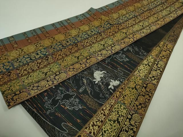 平和屋本店■極上　田村蛍成　蛍庵　両面　全通柄　本袋帯　網糸織　鳥獣人物戯画　花唐草文間道　逸品　未使用　DZAA4555kh5 平和屋本店□極上 田村蛍成 蛍庵 両面 全通柄 本袋帯 網糸織 鳥獣人物