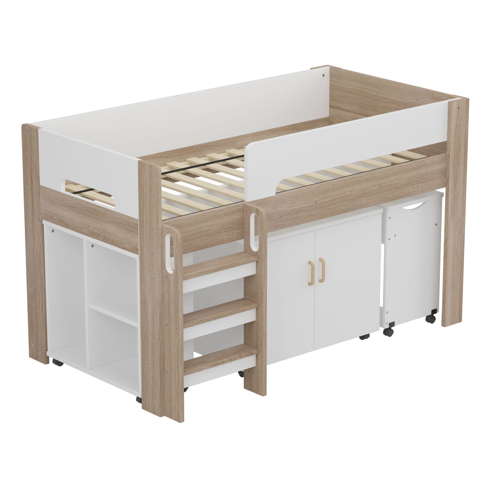 ロフトベッド 階段付き S 木製 高さ120cm ナチュラル+ホワイト