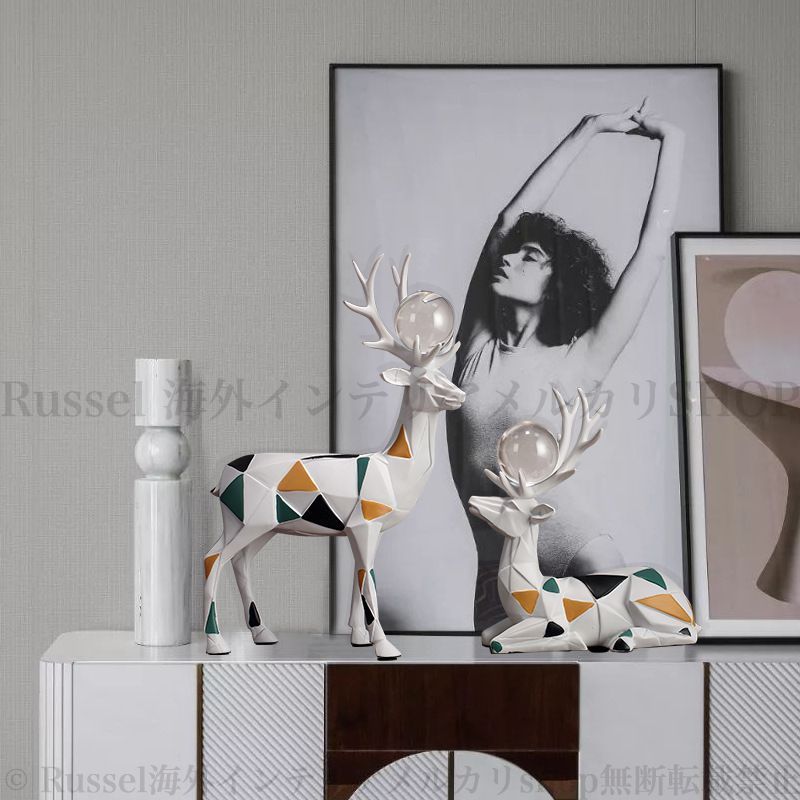 オブジェ 鹿 抽象彫刻 2個セット 置物 オーナメント 装飾品 アート