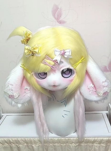 着ぐるみヘッド kigurumi NO.88 うさぎ ピンク 垂れ耳 ファースーツ 全頭ヘッド ケモノ マスク ぬいぐるみ コスプレ コスチューム