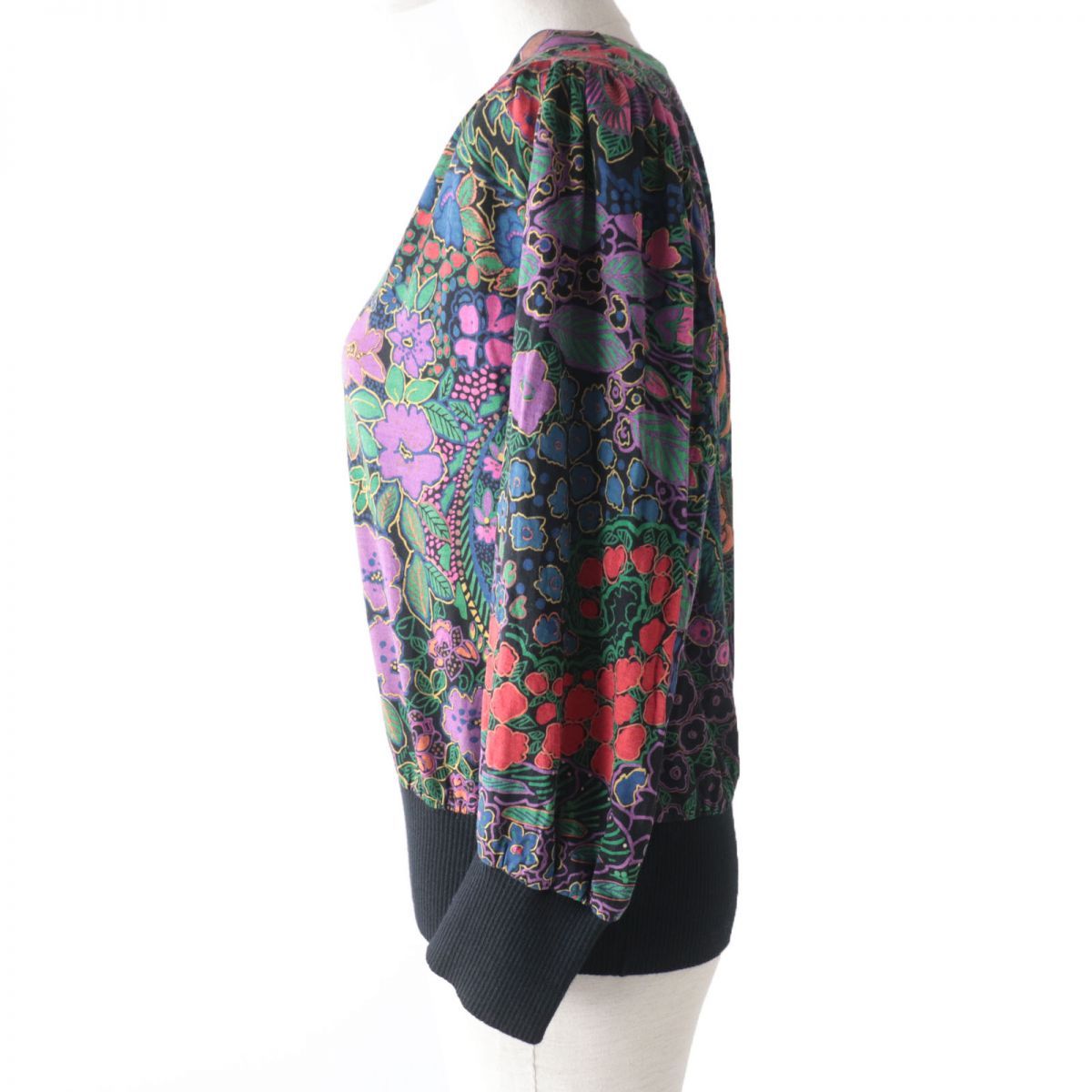 【美品】レオナール カットソー クルーネック 花柄 総柄 L マルチカラー 美品☆LEONARD レオナール 花柄デザイン クルーネック ウール