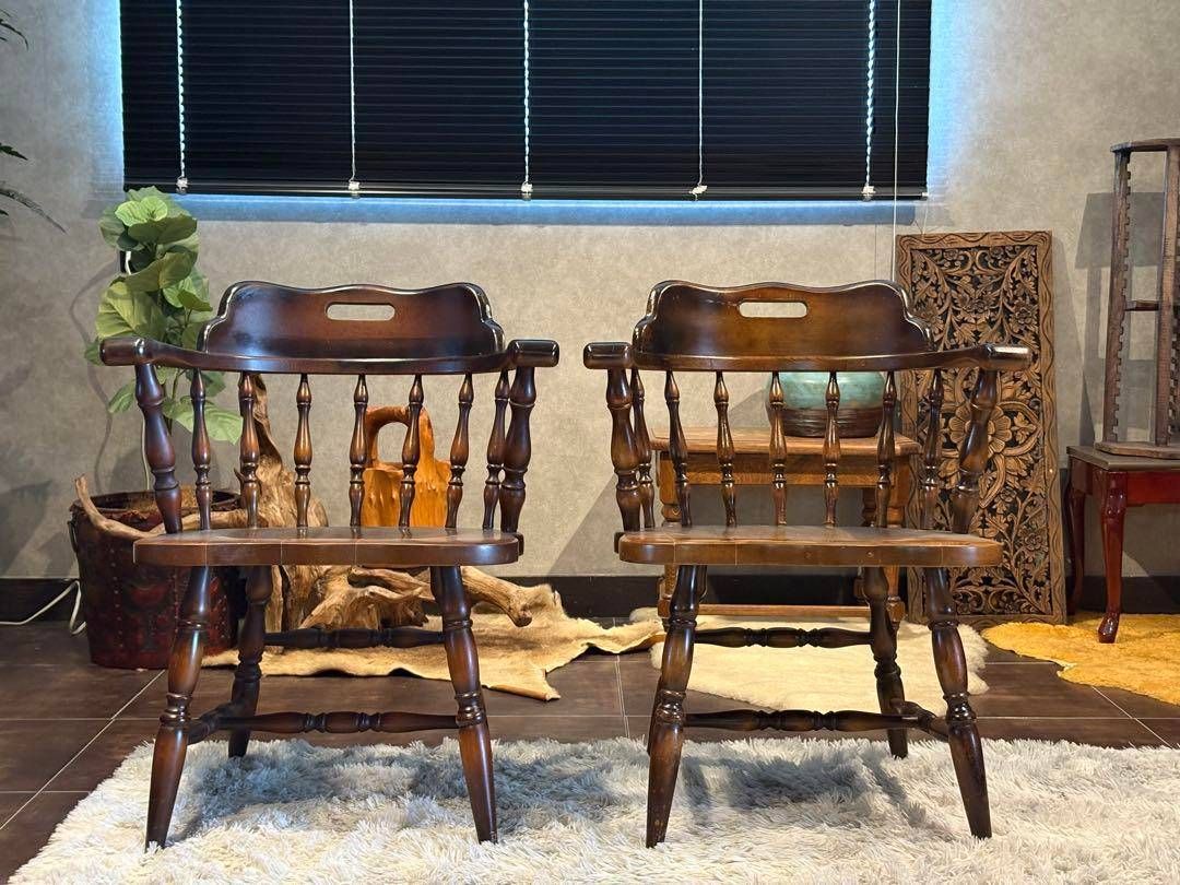 L 1 キツツキマーク　ヴィンテージ キャプテン　アームチェア 中古 飛騨産業 穂高シリーズ キツツキマーク 木のぬくもりを