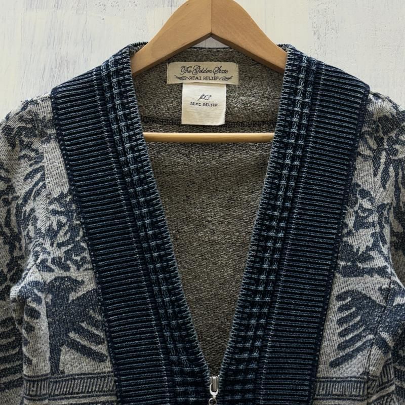REMI RELIEF レミ レリーフ カーディガン 長袖 デニム イーグル ネイティブ柄 ダブルジップ ニット
