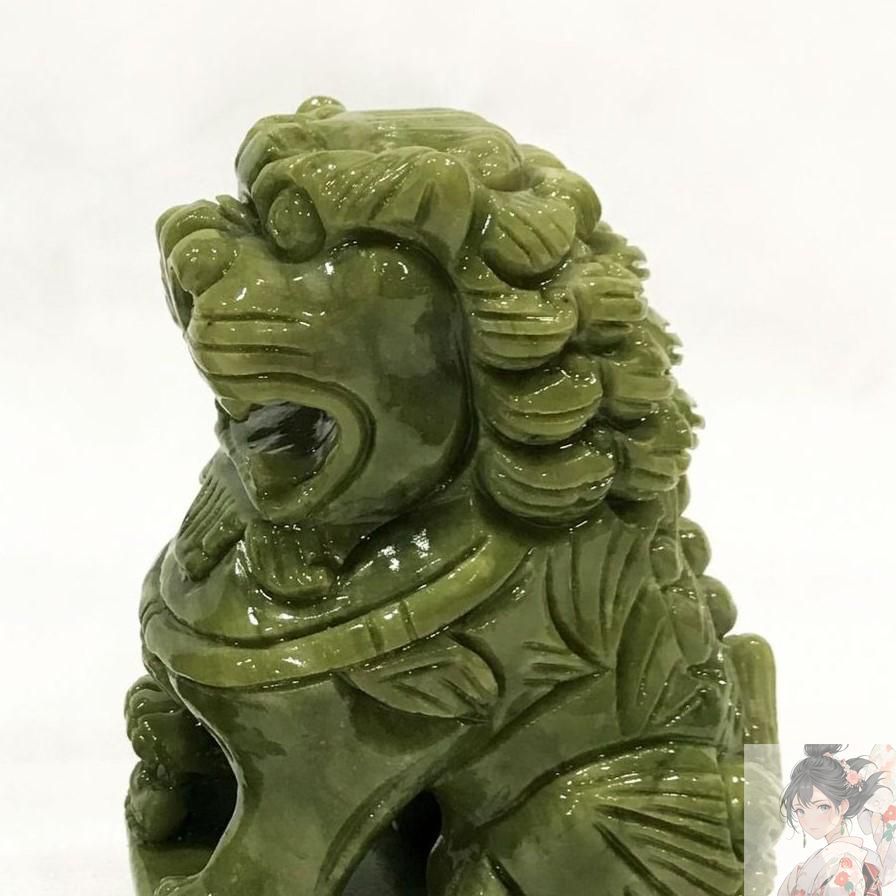 天然石　翡翠　獅子　 置物 新品未使用】獅子 狛犬 シーサー 翡翠 天然石 置物 オブジェ