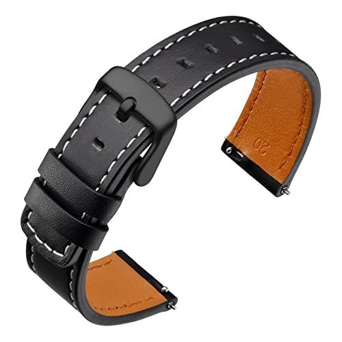 ブラック/ブラックバックル_19mm [ANNEFIT] 時計バンド 19mm カーフレザー Quick Release 滑らかなタイプ 本革替え時計ベルト ステッチ ブラック