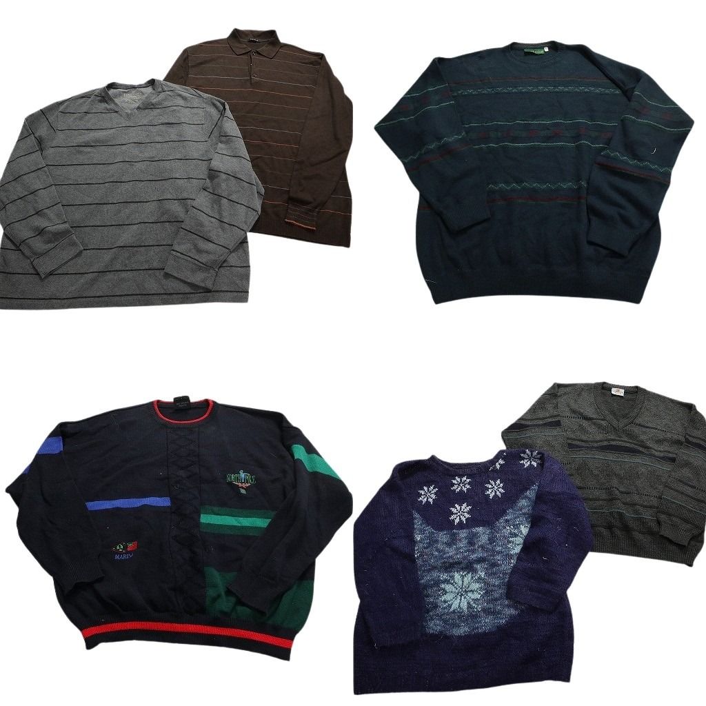 古着卸 まとめ売り 混紡素材 柄ニット セーター 6枚セット (メンズ 2XL /3XL ) ビッグサイズ ニットポロ ノルディック柄 中古 古着 MX7635