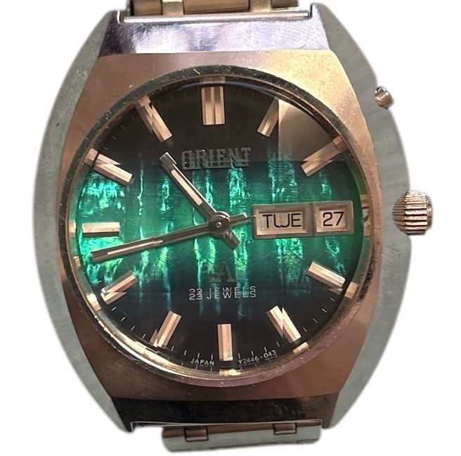 ORIENT Crystal 23 Jewels 自動巻き メンズ腕時計 稼働品 ORIENT オリエント 23 JEWELS 23石 0429-24460 グリーン文字盤 自動