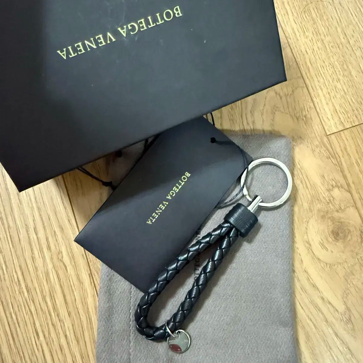 Bottega Veneta Logo Tag Keyring Black