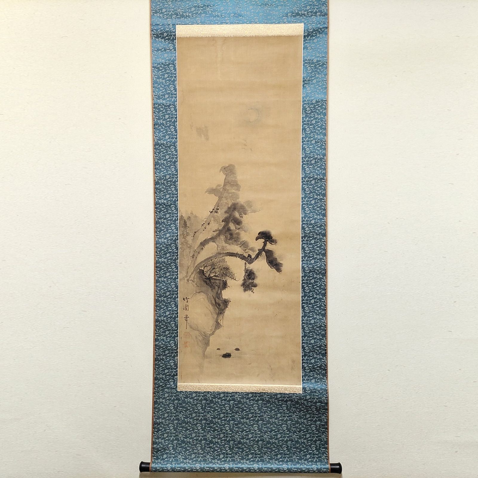 掛軸 (掛け軸) 水墨山水 中沢樹芳 尺五立 約横54.5×縦190cm