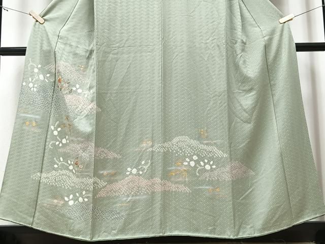 平和屋着物▽訪問着 単衣 杢目絞り 草花丸文 たたき染め 正絹