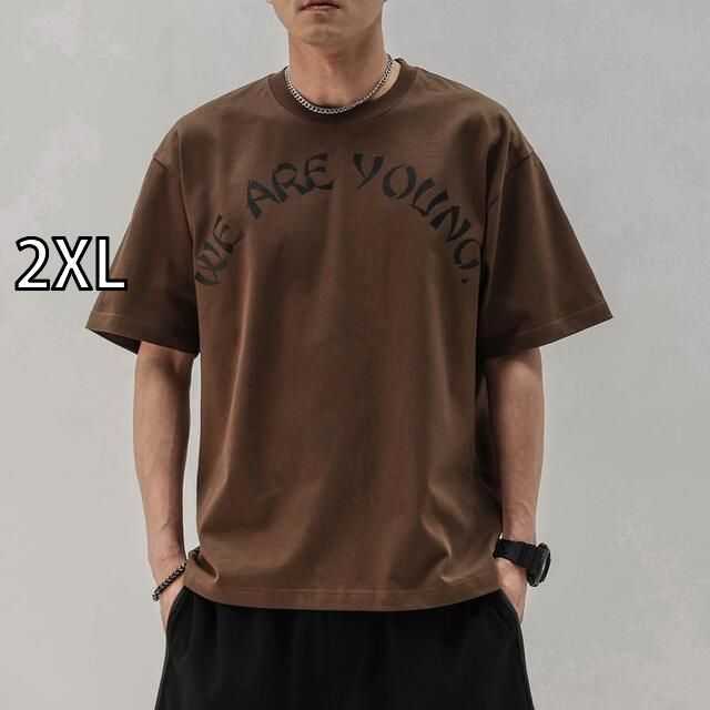 [2XL]メンズ ファッション 服 男性用 オシャレ シンプル 大人 かっこいい 大きいサイズ ストリート 紳士服 レター プリント 厚手 綿 半袖 T シャツ 夏 アメリカン ラウンドネック 五分袖 トップス T 四分袖