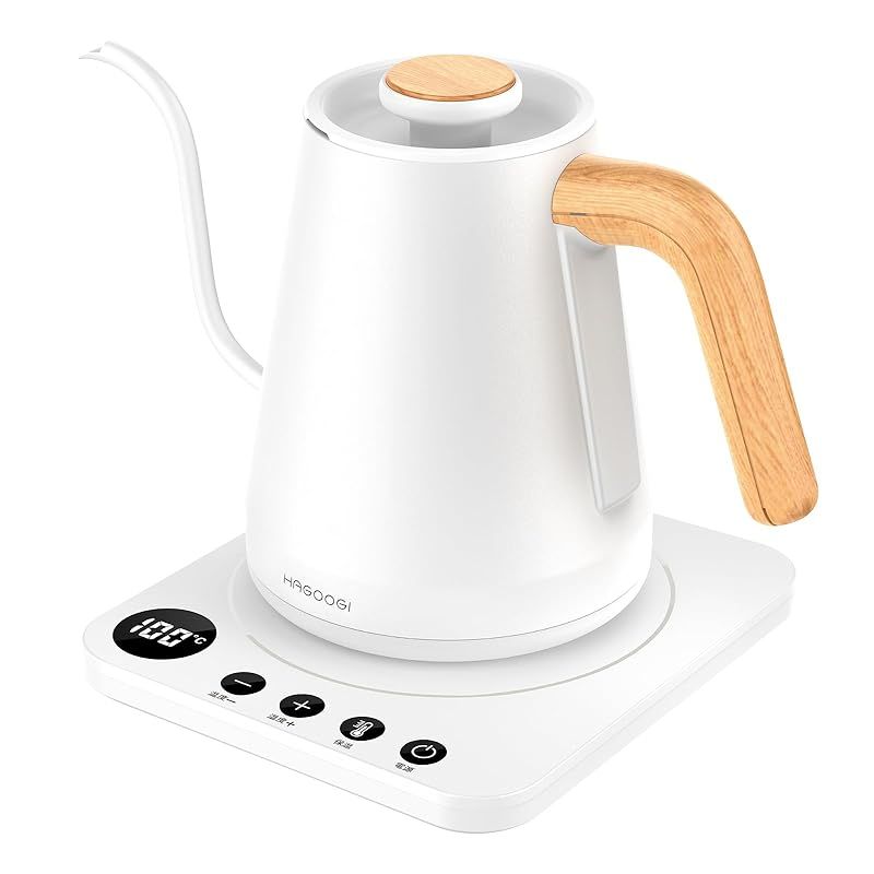ハゴオギ HAGOOGI 電気ケトル コーヒー ケトル 1.0L 1200W 温度調節 1℃単位 |保温機能|空焚き防止 細口 ドリップ ポット ホワイト 0