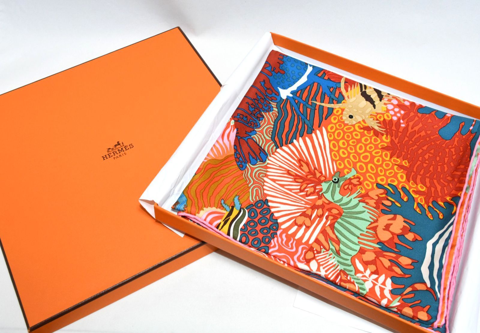 Hermes エルメス スカーフ 90 アンダーザウェーブ オレンジ