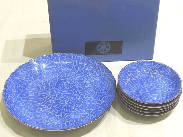 未使用品 たち吉 藍染 取り分け揃 ◇ 大皿 1枚 / 小皿 5枚 食器