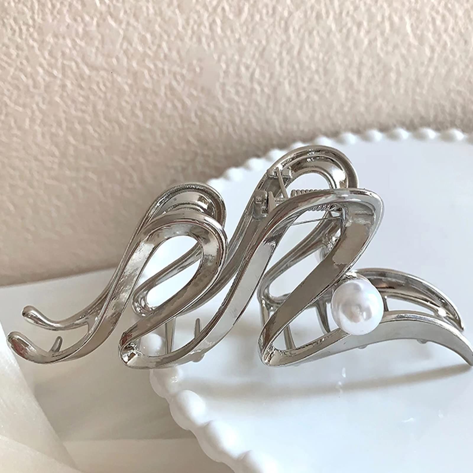  数量 HAPVITAL バンスクリップ ヘアクリップ オフィス シンプル ヘア 髪留め 髪飾り クリップ 大きめ 韓国風 おしゃれ 贈り物 レディース用 不規則な真珠のデザイン クリップ クリップ 輪ゴム