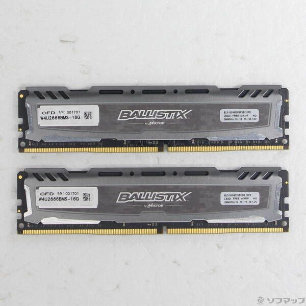 中古】DDR4-2666 32GB(16GB×2枚) Micron Crucial 32GB Kit (2 x 16GB