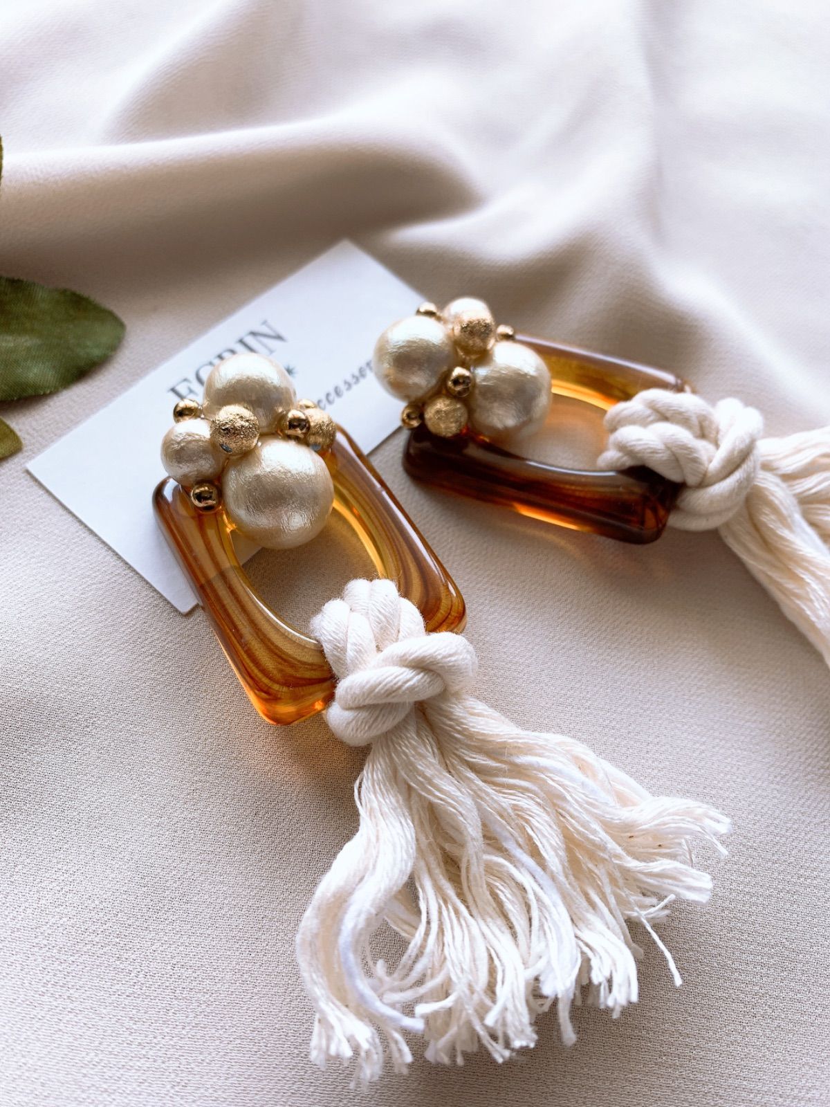 791】コットンパール ゴールド ブラウン タッセル ハンドメイド