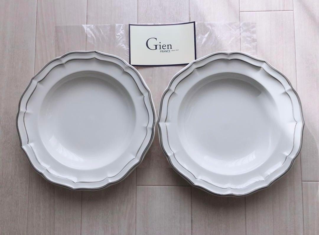 高評価のクリスマスプレゼント 新品】Gien ジアン フィレ パスタプレート フランス グレー23cm 食器