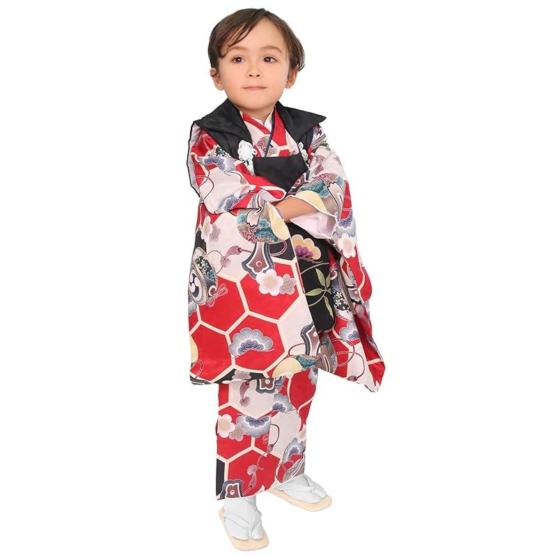 KYOETSU キョウエツ 七五三 3歳 着物 男の子 被布 フルセット しちごさん 1.緋色の亀甲小槌 90-100cm 0