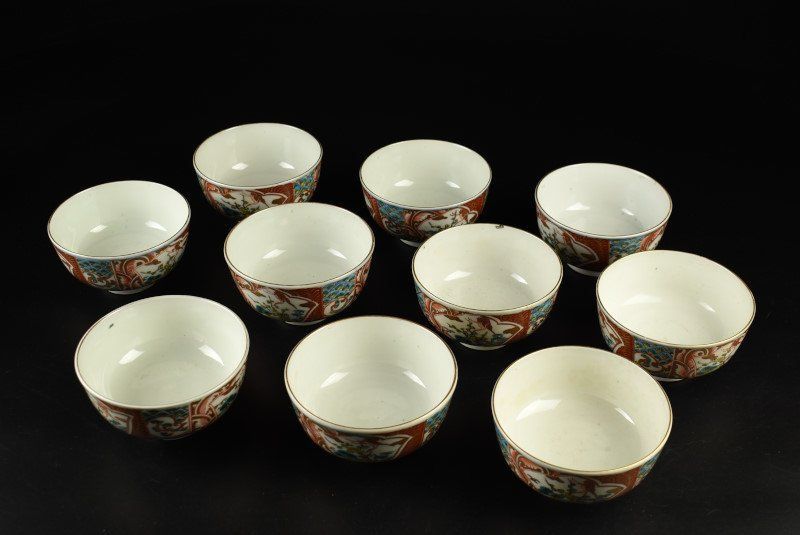 錦手窓絵文 蓋茶碗