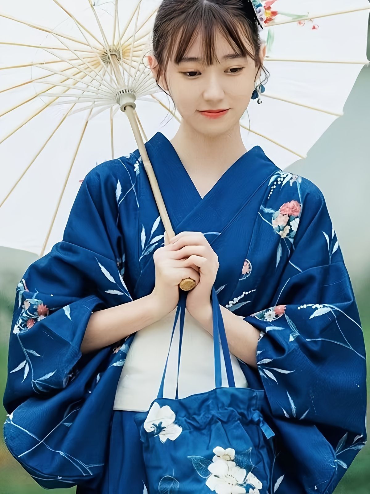 和装小物セット 花柄 ポリエステル製 傘 髪飾り リボン付き