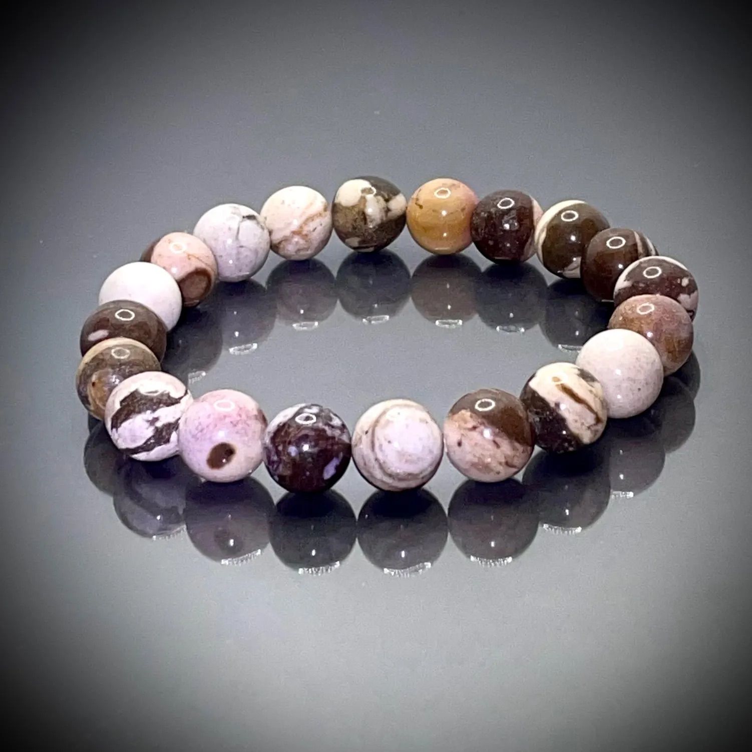 ゼブラジャスパーの花のデザインブレスレット✨️内径16cm✨️