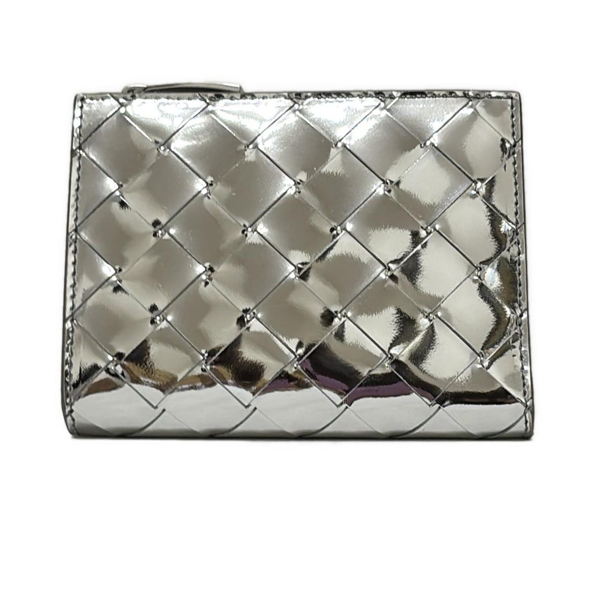 ボッテガ・ヴェネタ イントレチャートシルバー二つ折り財布 25SS BOTTEGA VENETA(ボッテガヴェネタ) 2つ折り財布美品 イントレ