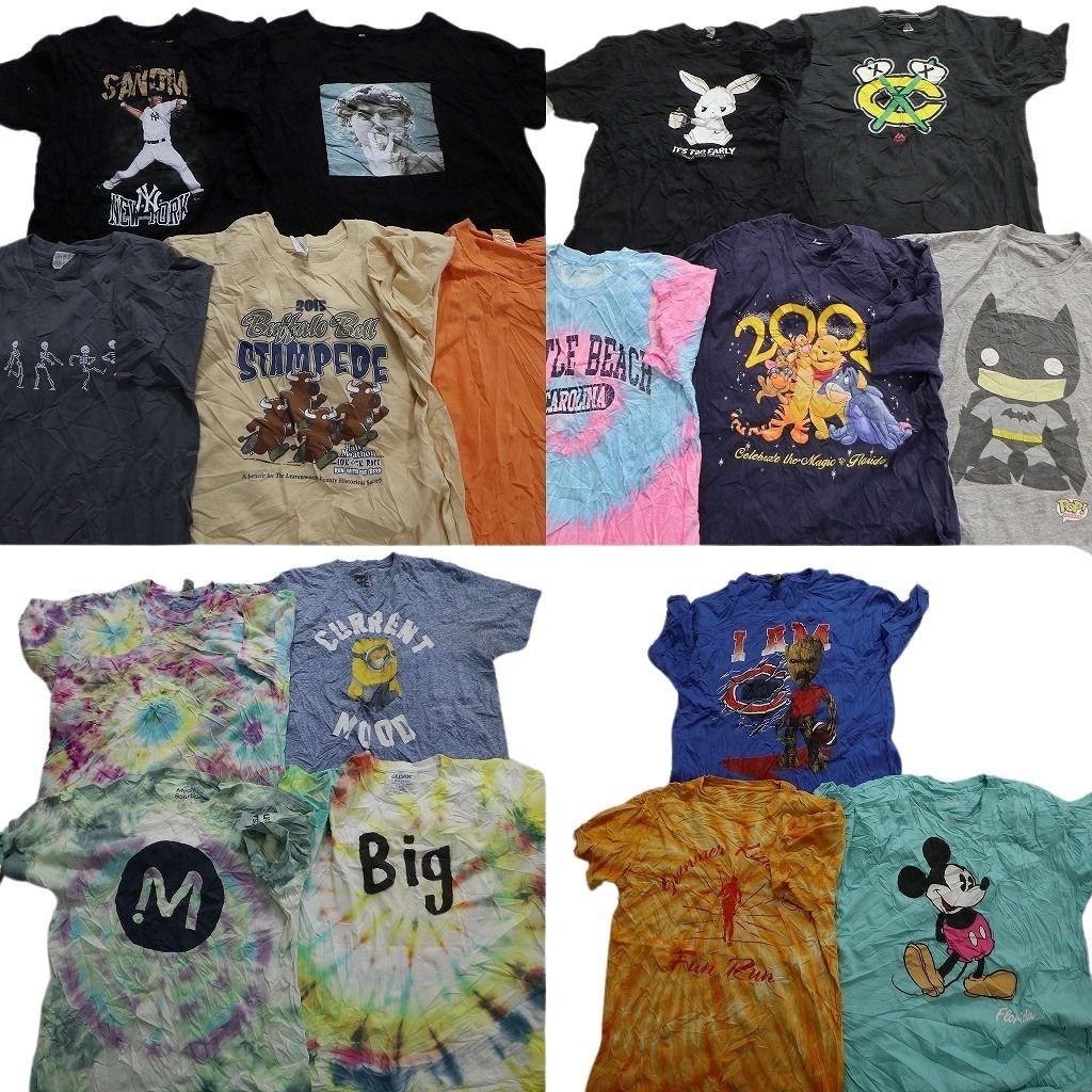 古着卸 まとめ売り カラーmix プリント 半袖Tシャツ 17枚セット (メンズ L ) キャラクター タイダイ ディズニー 人物 スカル MS7809