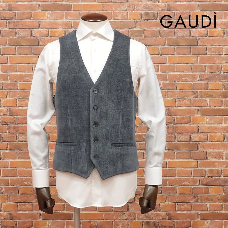 24秋冬/GAUDI/50サイズ/ベスト しっとりコーデュロイ ストレッチ 無地 上品 きれいめ ジレ 新品/ダークグレー/ja391/