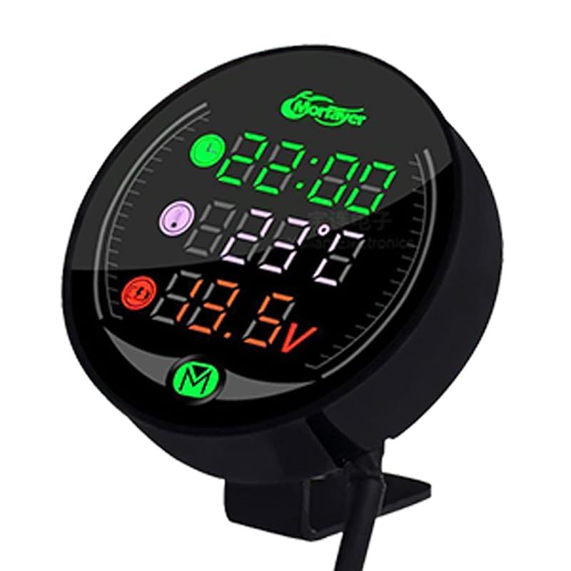 バイク デジタルメーター 電圧計 温度計 時計 防水 防塵仕様 LED デジタル表示 コンパクト 時計 多機能 マルチ電圧計 12V B-MAT01 1